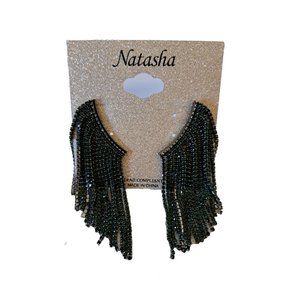 NWT Natasha Ear Climbing Evening Wear Rhinstone Fringe Earrings